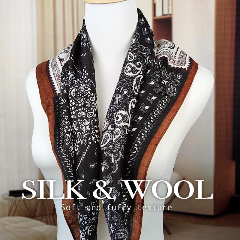 Contrasting Color Cashew Pattern Silk Scarf: Women's Fashion Shawl, Neck Tie, or Waist Wrap.