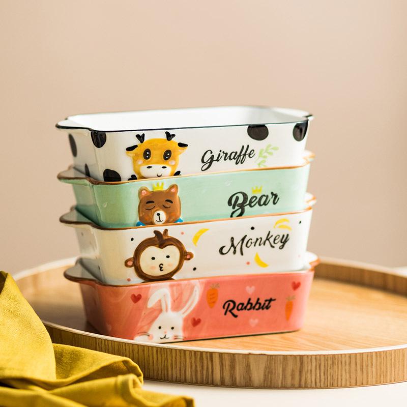 8-дюймовая керамическая форма для выпечки с изображением животных из мультфильмов, противень для выпечки, миска для пасты, пиццы, сервировочная тарелка 600 мл