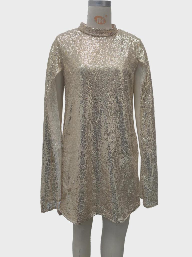 2025 Spring European-American Stand Collar Sequin Dress for Women