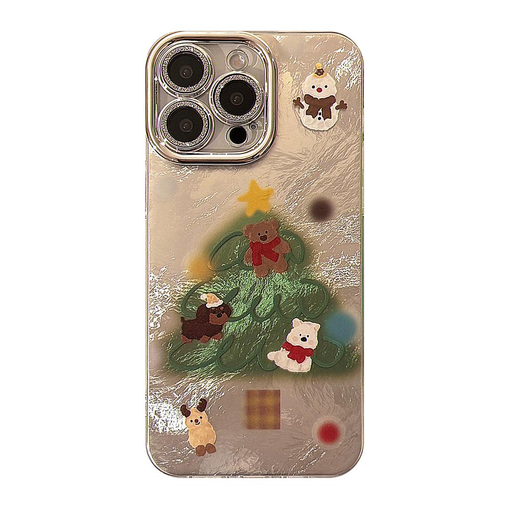 Suitable for Apple 16 phone case, 17 Pro Max snowman Christmas tree, iPhone 14 autumn and winter cartoon, 13 lens film hard case