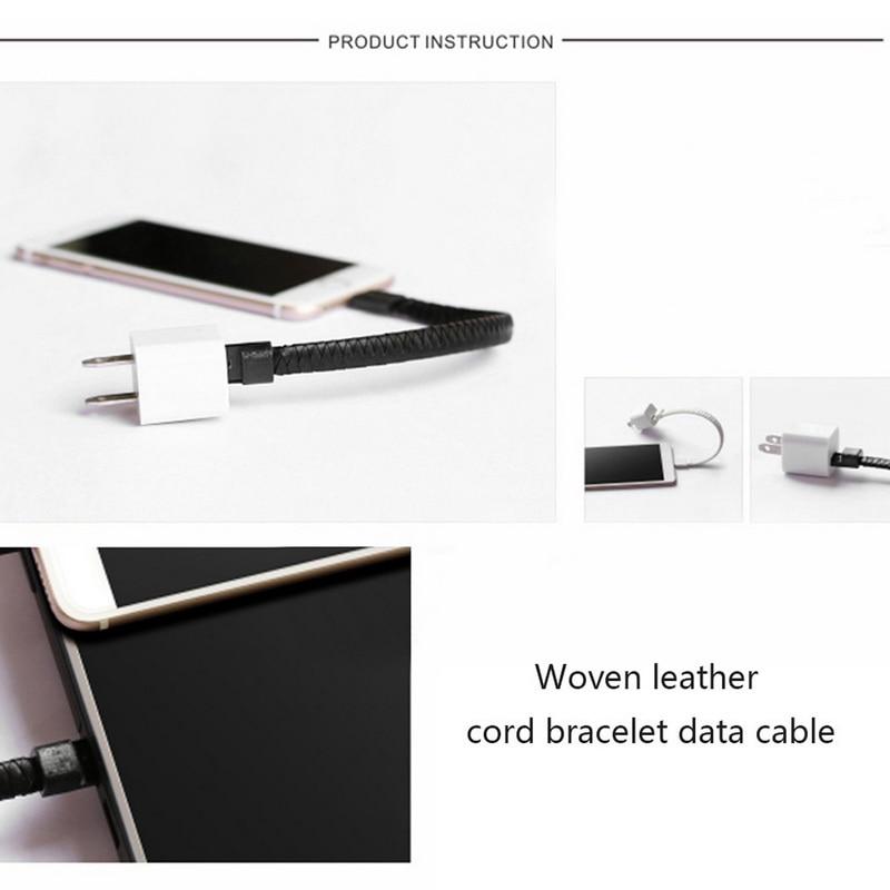Портативный кожаный мини-браслет Micro USB для использования на открытом воздухе, зарядное устройство, кабель для зарядки данных, шнур синхронизации для iPhone6 ​​6s, телефонный кабель Android Type-C