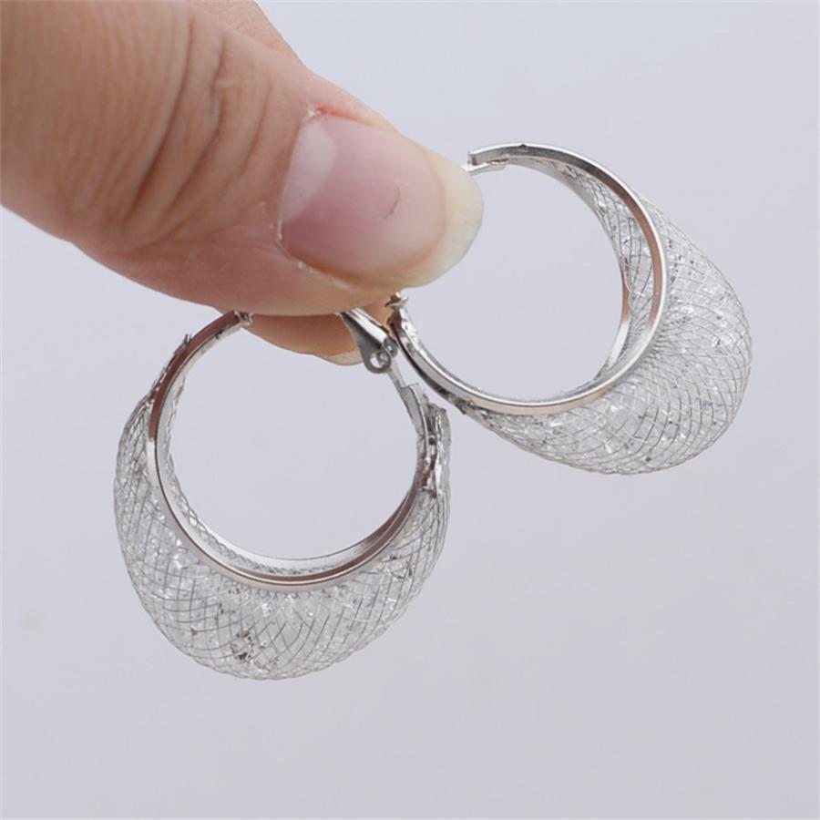 Minimalist Wire Mesh Zircon Round Hoop Earring for Women Unique Gold Color Loop Statement Party Jewelry