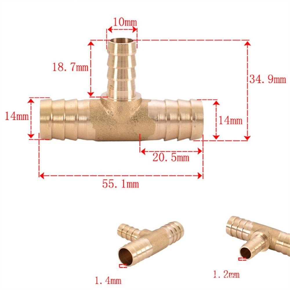 Brass Tee T Shape Pipe Connector Barb Splicer Fitting 3 Ways Fitting Air Gas Water Fuel