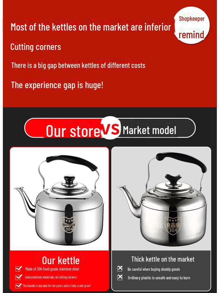 Чайник со свистком из нержавеющей стали Zhongbao 304, большой емкости для газовых и индукционных плит