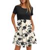 Women's Fashion Casual Loose Round Neck Short Sleeve Printed Pocket Dresses