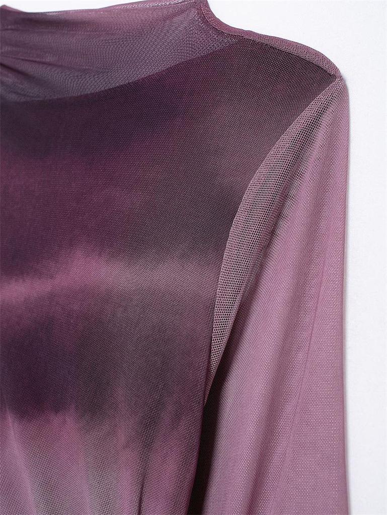 Европейско-американский тренд 2024: Женское облегающее платье из плиссированной шелковой сетки со стойкой и длинными рукавами, осенний стиль