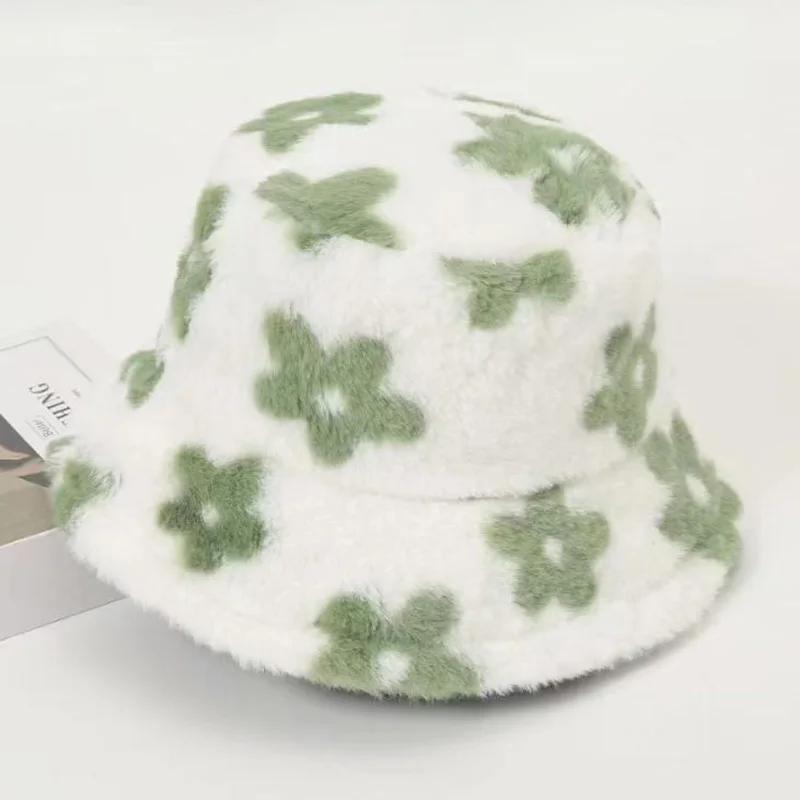 Плюшевые милые ведерные шапки для отдыха с мелким цветочным принтом, женские осенне-зимние теплые шапки-рыбаки со звездами, плотные шапки-бини из искусственного меха, шапки-черепа