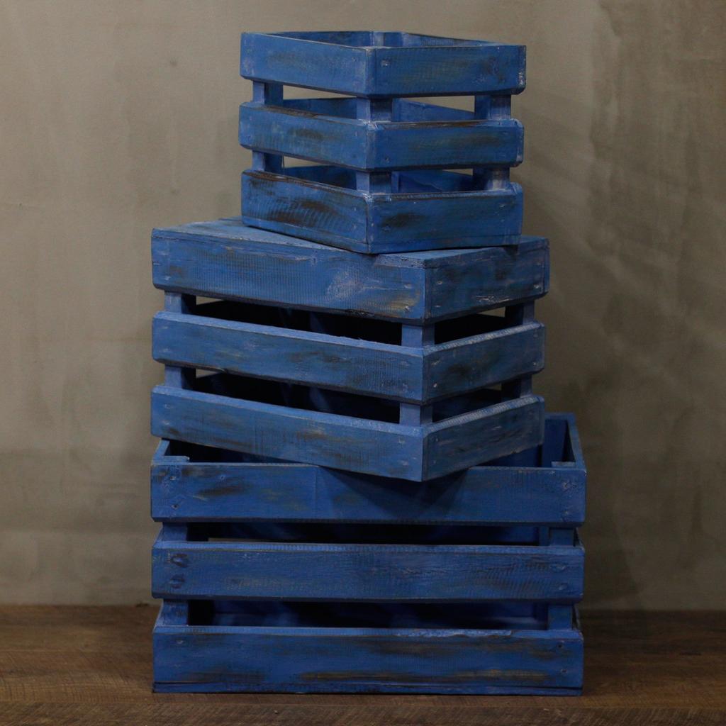 Fruit Boxes Set of 3 Bluewash