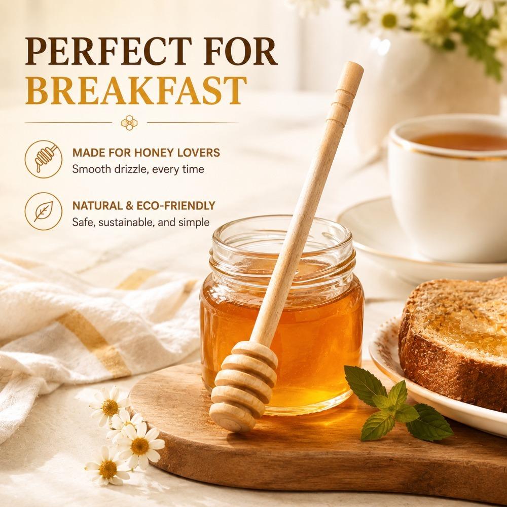 Long Handle Honey Dipper Wooden Stirring Spoon for Mixing Coffee Milk Tea Syrup Breakfast Drinks and Kitchen Beverage Service