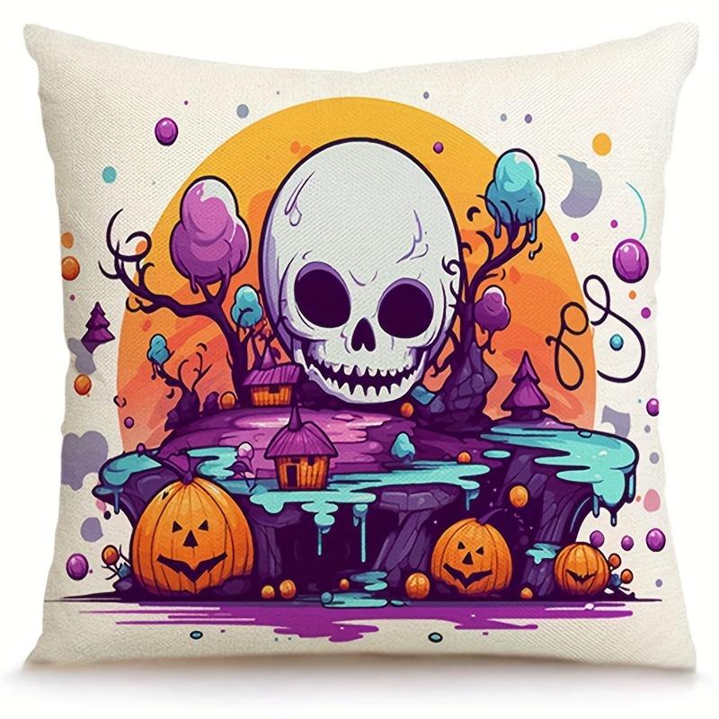 1 новая льняная наволочка с изображением черепа и тыквы для вечеринок на Хэллоуин, наволочки для украшения гостиной, 18*18 дюймов