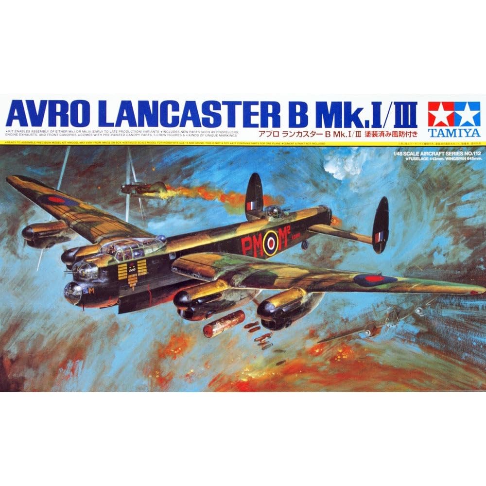 Tamiya Avro Lancaster B.Mk.I/III – Maquette Avion 1/72 Bombardier WWII, Détails Intérieurs, 5 Figurines, 4 Marquages
