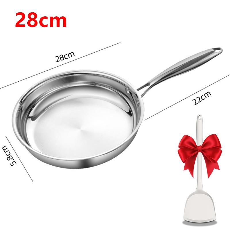 304 Stainless Steel Frying Pan Tri-Ply Skillet Induction Cooking Pan Kitchen Cookware NonStick Pan Fried Steak Pot Multiple Size