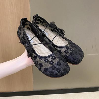 Модные корейские туфли-лодочки для женщин 2024 года, летние новые дышащие сетчатые туфли с бантом и плоской подошвой Zapatos De Mujer