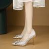New Pointed Stiletto Shallow Mouth Rhinestone Square Buckle Decoration Fashion Women's Shoes Elegant Banquet Party High Heels