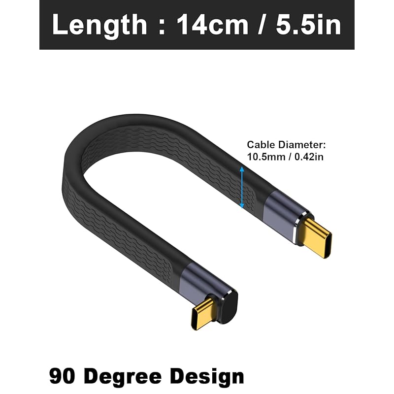 Кабель USB C от Poyiccot L mold Короткий 240 Вт, 40 Гбит/с Кабель-переходник C L-образный, 48 В/5 А, быстрая зарядка Кабель-переходник L-образный Кабели Thunderbolt 4