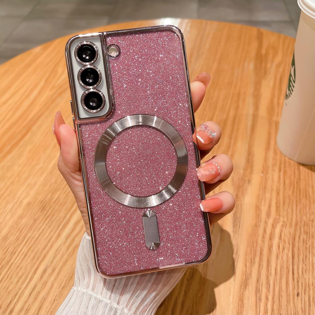 Покрытие с блестками для Magsafe, прозрачный чехол для Samsung S23 S22 Ultra S21 FE S20 Plus, магнитный бампер с беспроводной зарядкой, мягкий чехол
