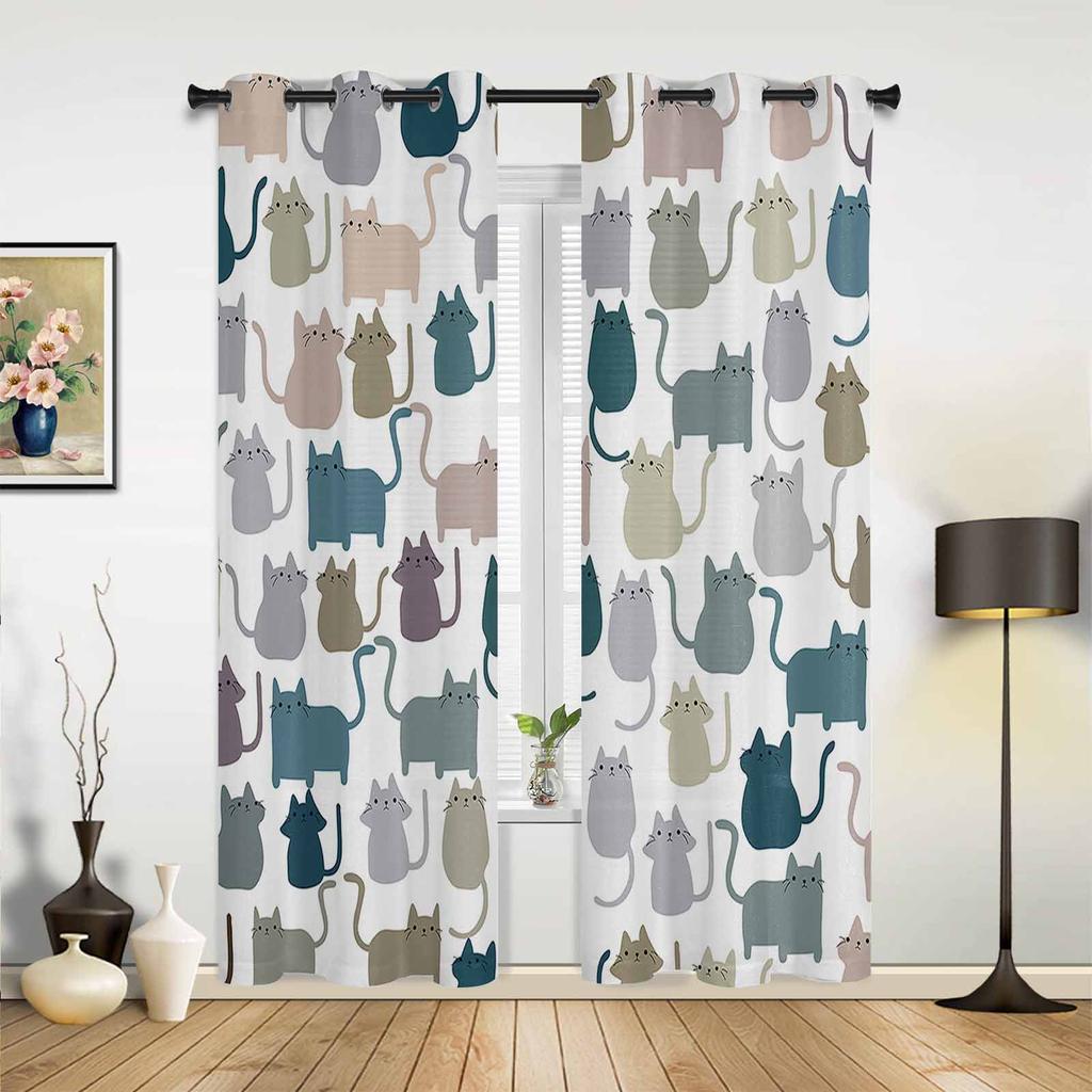 Cute Pets Cat Window Curtains Home Decoration Living Room Curtains Custom Window Treatments Drapes Cortinas For Kitchen Bedroom