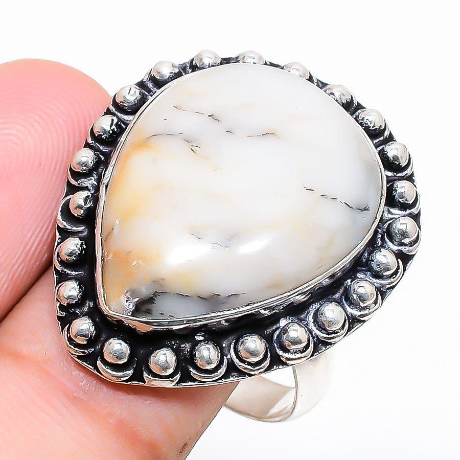 Dendrite Opal Gemstone 925 Silver Jewelry Ring Size 9.5