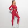 Women Seamless Yoga Suit Sweat Absorbing Hip Lifting High Waist Fitness Pants Tight Long Sleeve Sports Suit