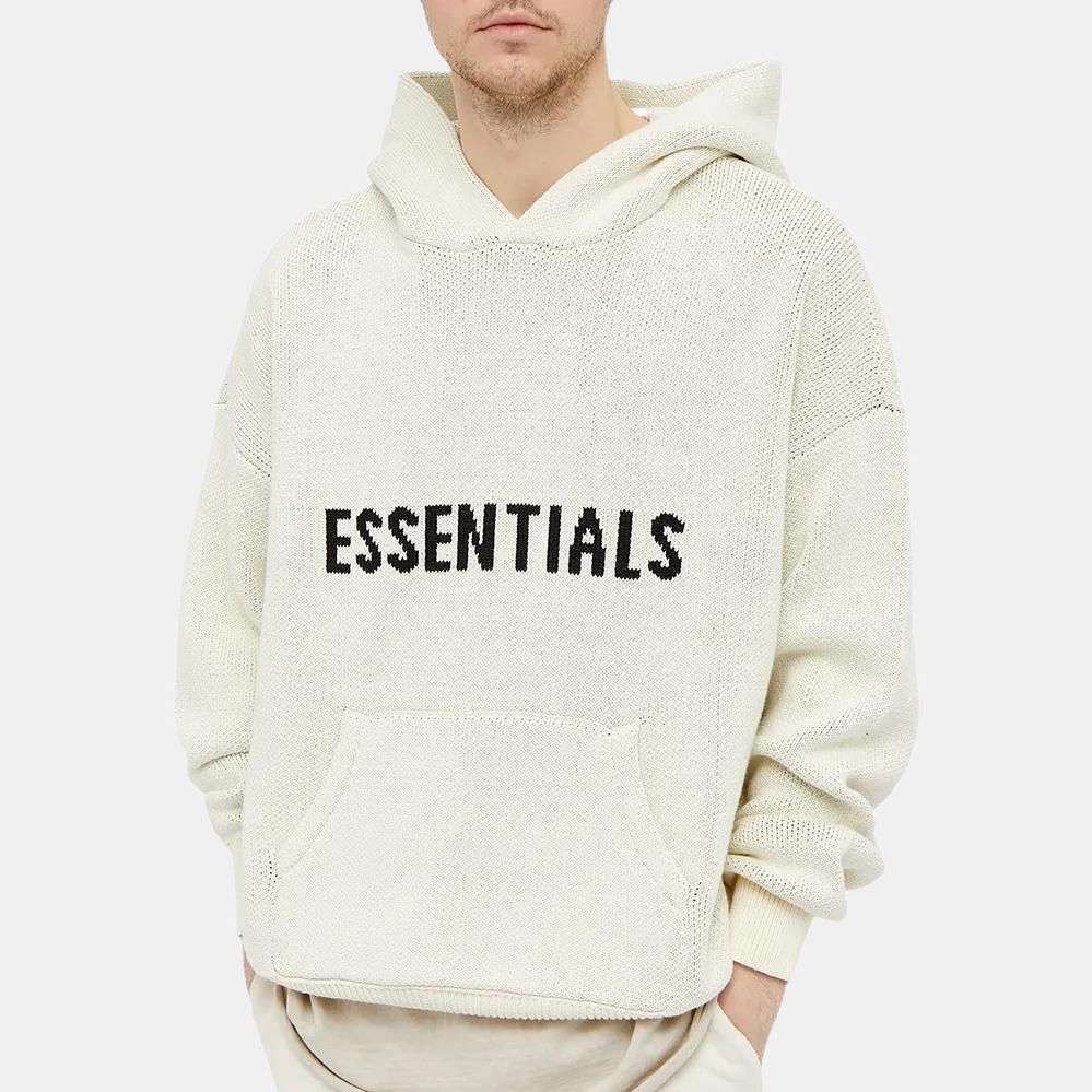 Fear of God Essentials Knit Hoodie with Alphabet Logo Jacquard Men Tops Buttercream FOG-FW21-1229