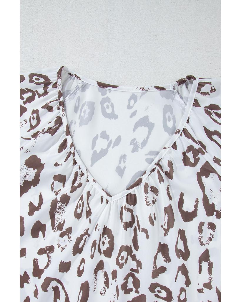 Azura Exchange Блузка цвета хаки с леопардовым принтом, V-образным вырезом и рукавами 3/4