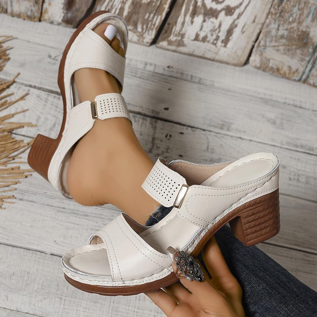 Женские босоножки на блочном каблуке с открытым носком — стильные туфли без шнуровки для выхода в свет и повседневной летней одежды