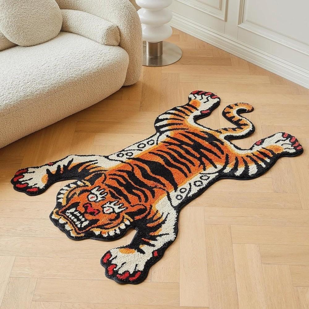 Non-Slip Tiger Area Rug Imitation Cashmere Cartoon Carpet Soft Home Decor Carpet Bedrooms