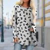 Plus Size Women Autumn Pink Leaves Printed Comfy Long Sleeve Round Collar T-shirt Casual Baggy Mid Length Tee Tops