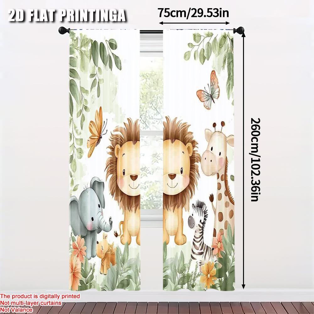 2pcs   spring summer Curtains Cute Lion Elephant Giraffe Zebra Light Filtering Sheer Curtains Versatile Fabric Room Decor Perfect