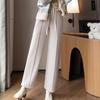Women Winter Pants Elastic Drawstring High Waist Straight Wide Leg Long Pants