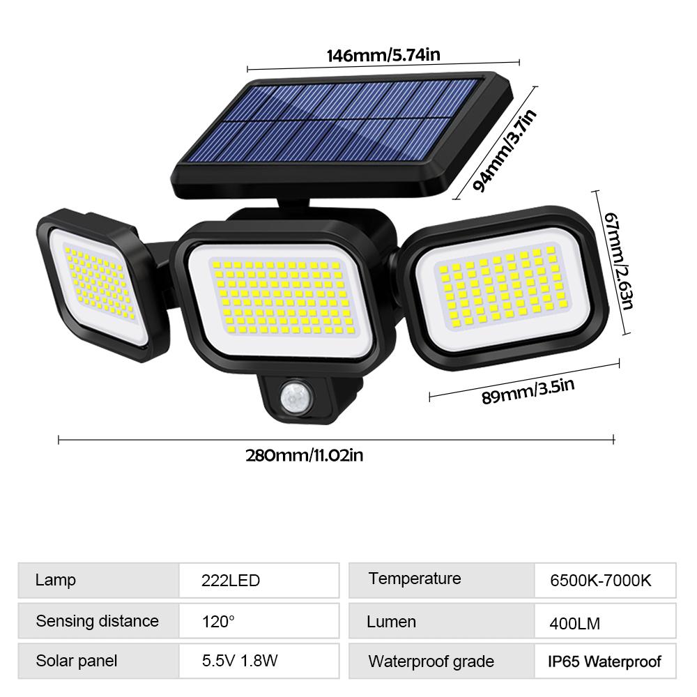 Solar Lights Outdoor 333/288/270 LED 4 Heads Motion Sensor Wall Lights Remote Waterproof Street Area Light Patio Garden Garage