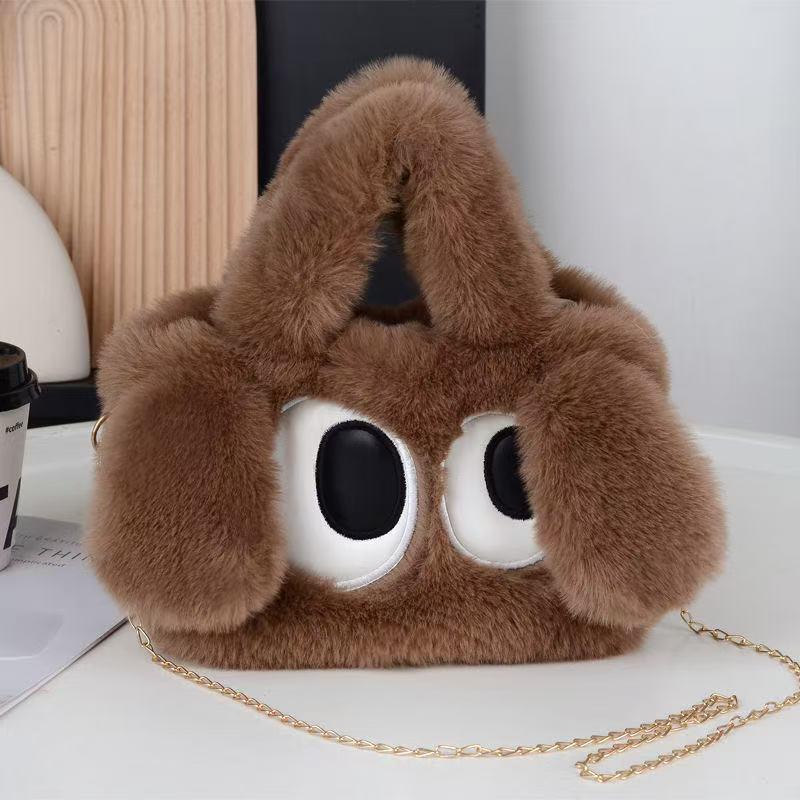 Big-Eyed Dog Plush Crossbody Bag: Faux Rex Rabbit Fur Childlike Tote, Fashionable Cartoon Handbag for All Seasons
