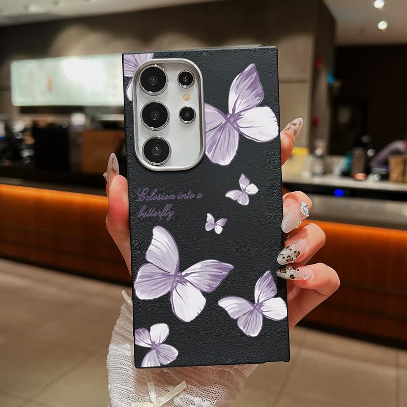 Простой узор бабочки TPU мягкий матовый чехол для телефона Samsung S25 S24 FE S23 Ultra S22 A16 A55 A15 A35 A54 A34 кожаная текстура противоударный чехол для задней панели