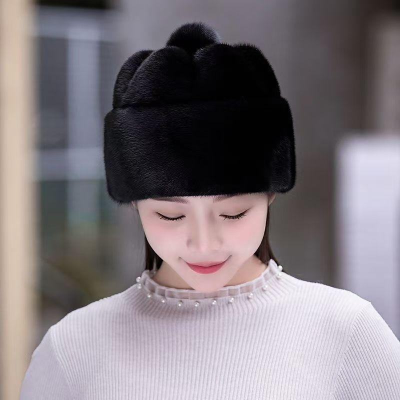 Шапка женская зимняя теплая из норки, флисовая хлопковая шапка из норки