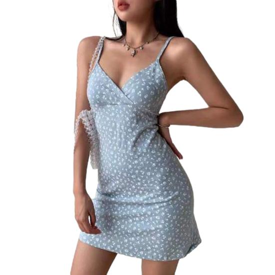 Летнее женское мини-платье без рукавов с v-образным вырезом на бретелях и цветочным принтом, вечернее платье с высокой талией и открытой спиной, женское облегающее платье, уличная одежда