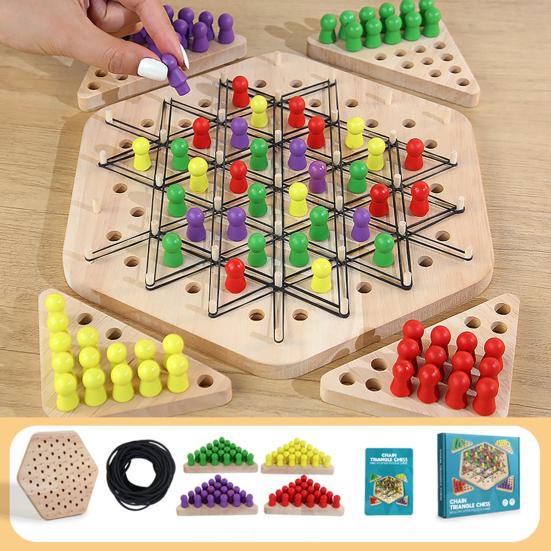 1 набор Треугольные шахматы Настольная игра от 2 до 4 игроков Геометрия Обучение фокусировке Логика Обучение Резиновая лента Треугольник Pegboard Стратегическая игра Игрушка