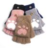 Winter Thicken Cat Paw Pattern Gloves for Women Girls Outdoor Warm Plush Mittens Fashion Solid Soft Plush Half Finger Gloves