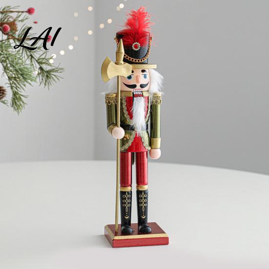 Decorative Wooden Nutcracker Soldier Figurine Handcrafted Solid Wood Christmas Tabletop Ornament Holiday Table Decor for Desk And Bookshelf