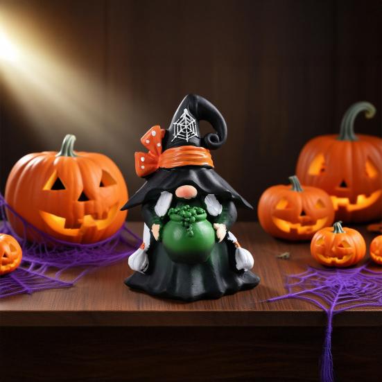 Halloween Gnome Decoration Pumpkin Couple Resin Figurine Fairy Tale Themed Gnome Sculpture Indoor Outdoor Table Desk Home Decor