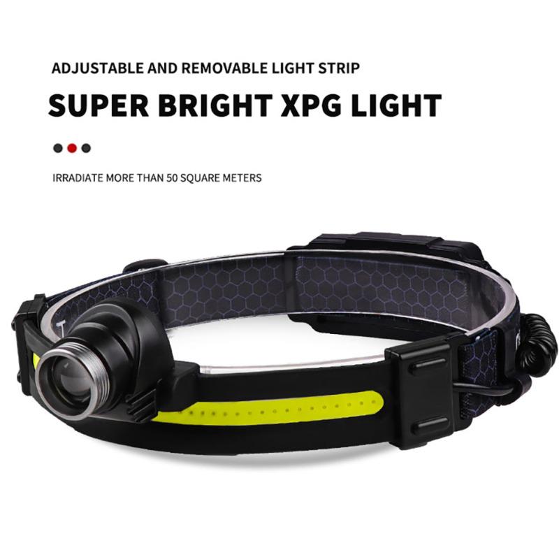 Налобный фонарь XPG Sensing COB, уличная лампа для рыбалки, зарядка через USB, зум, светодиодный мощный силиконовый налобный фонарь