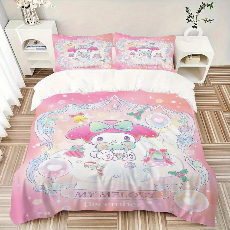 3pcs December My Melody Three-Piece Patterned Quilt Cover Set - Soft and Cozy Bedroom, Guest Room and Dorm Decorative Bedding 3-Piece Set 1 Quilt
