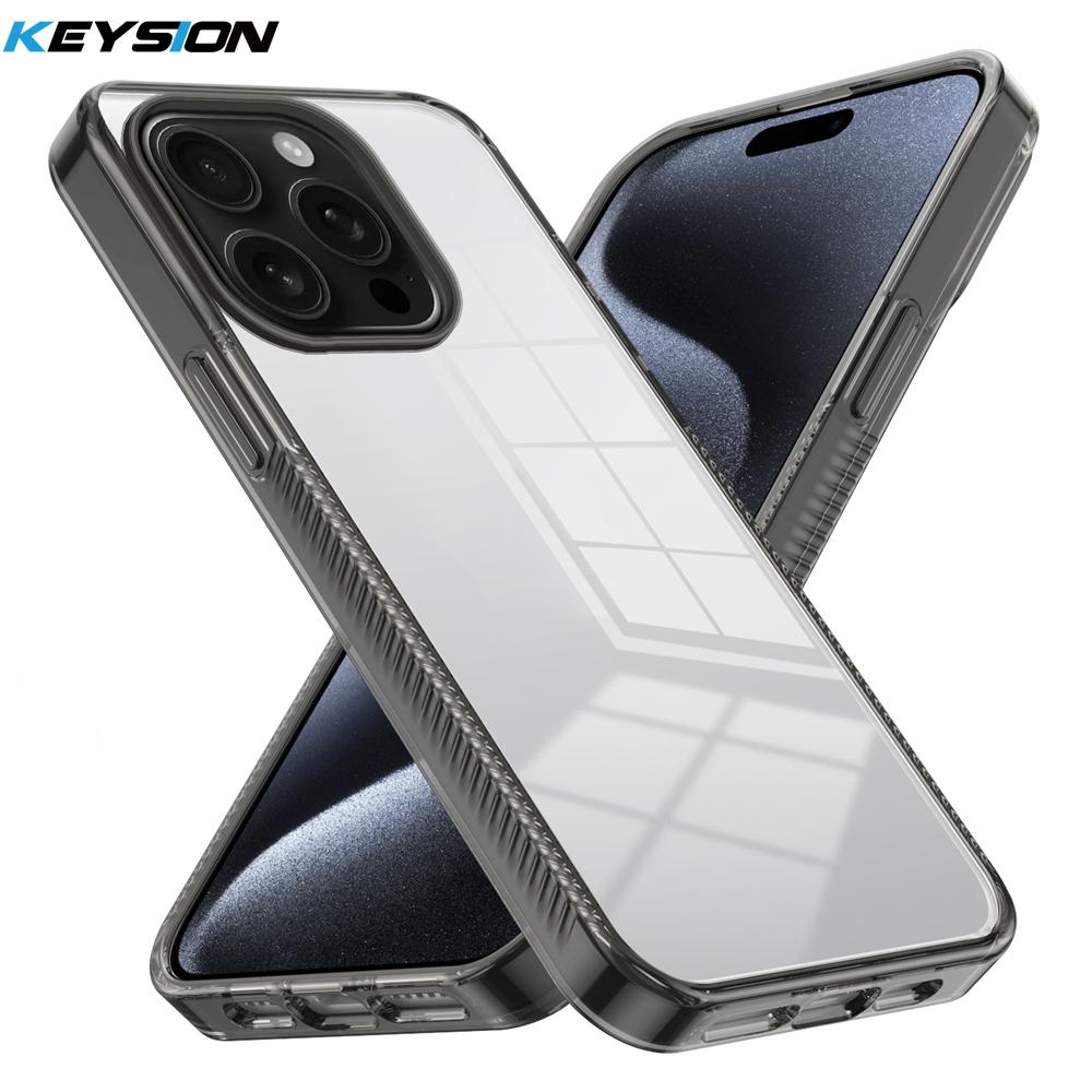KEYSION Transparent Case for iPhone 16 Pro Max 15Plus TPU+PC Anti-slip HD Clear Shockproof Phone Cover for iPhone 15 Pro 16 Plus