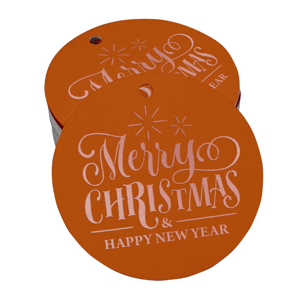 Inkdotpot Pack Of 100 Real Gold Foil Paper Tags Merry Christmas & Happy New Year Text Favor Hang
