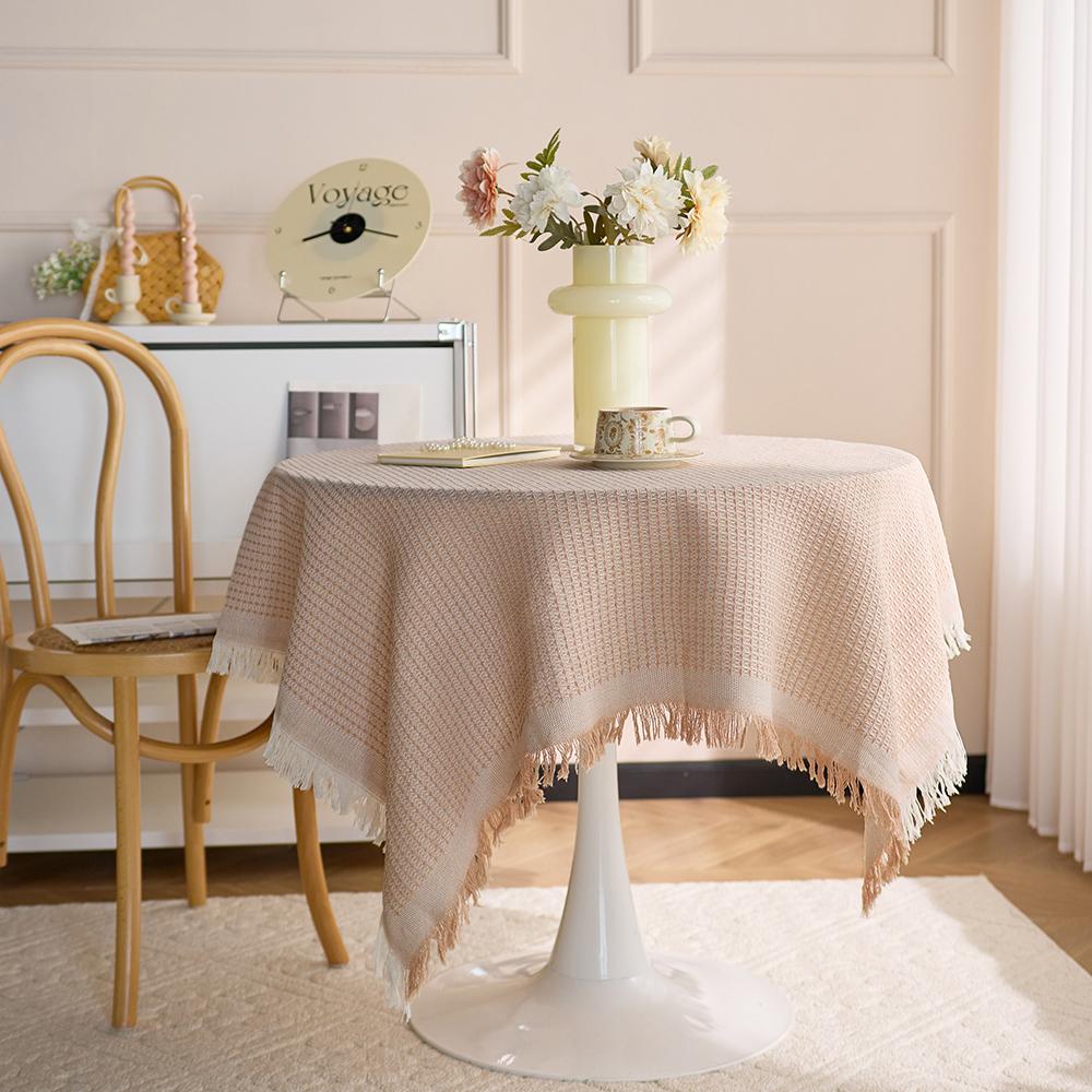 Creamy White Heavy Cotton Tablecloth Square Small/Fringed Table Cloth/Coffee Table Cloths/End Table Covers for Table Decoration