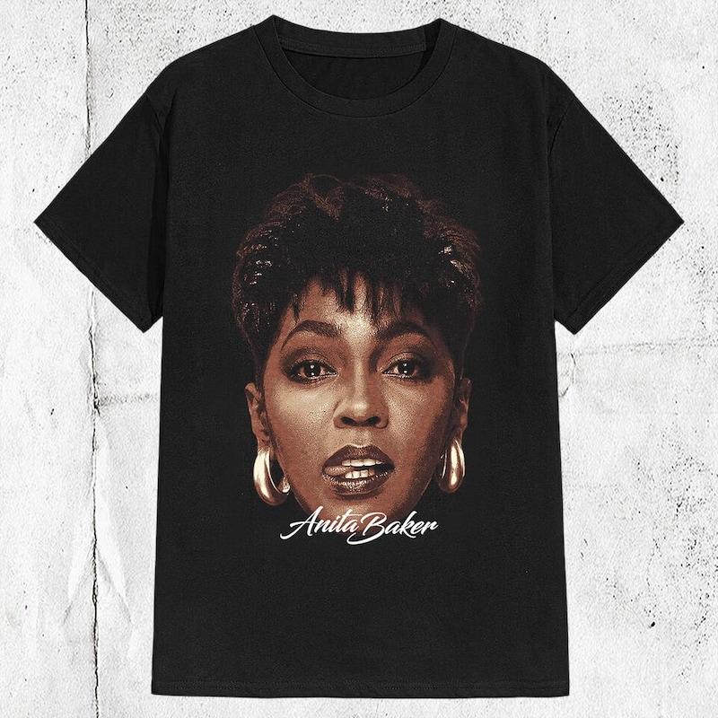 80s Anita Baker Singer Band TShirt Graphic Short Sleeve Crew Neck Cotton TShirt