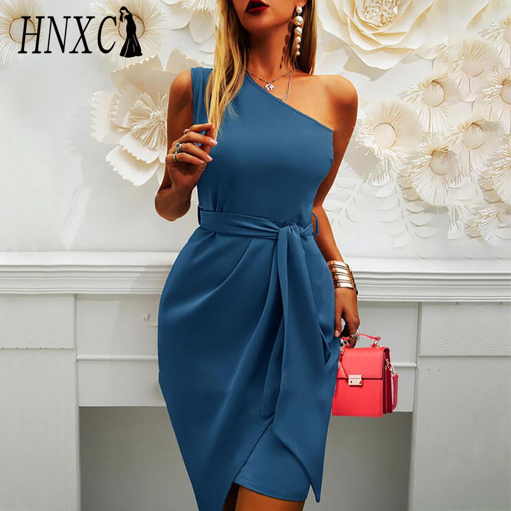 HNXC Женская мода лето весна однотонный принт без рукавов с высокой талией повседневные платья