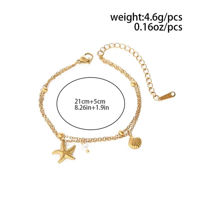 New Fashion Waterproof Gold-plated Stainless Steel Anklets for Women Boho Conch Starfish Pendant Ankle Bracelet Summer Jewelry