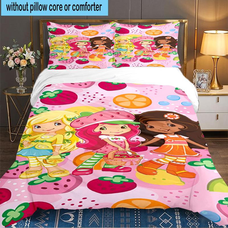 Straw-berry Sweet Moment 3pcs Bedding Set,Including 1pc Duvet Cover And 2pcs Pillowcases Perfect Gift for Christmas,Ideal for Bedroom, Dormitory