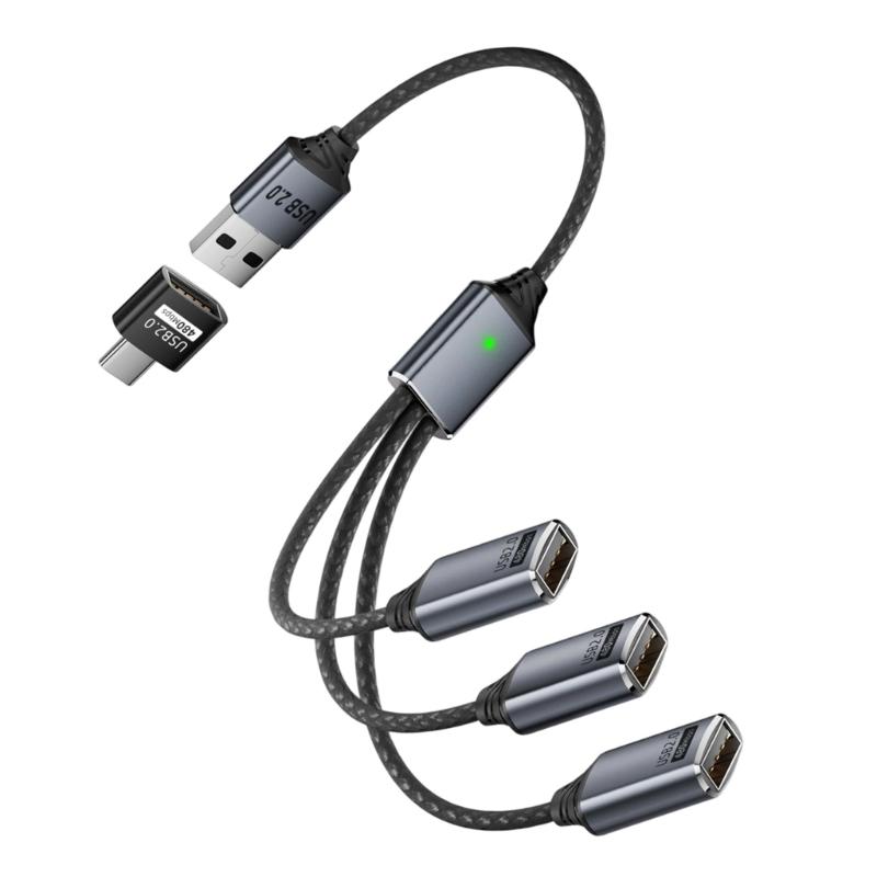 USB OTG разветвитель Кабель USB Male на 3 Female порта для одновременной зарядки и передачи данных Алюминиевый USB хаб