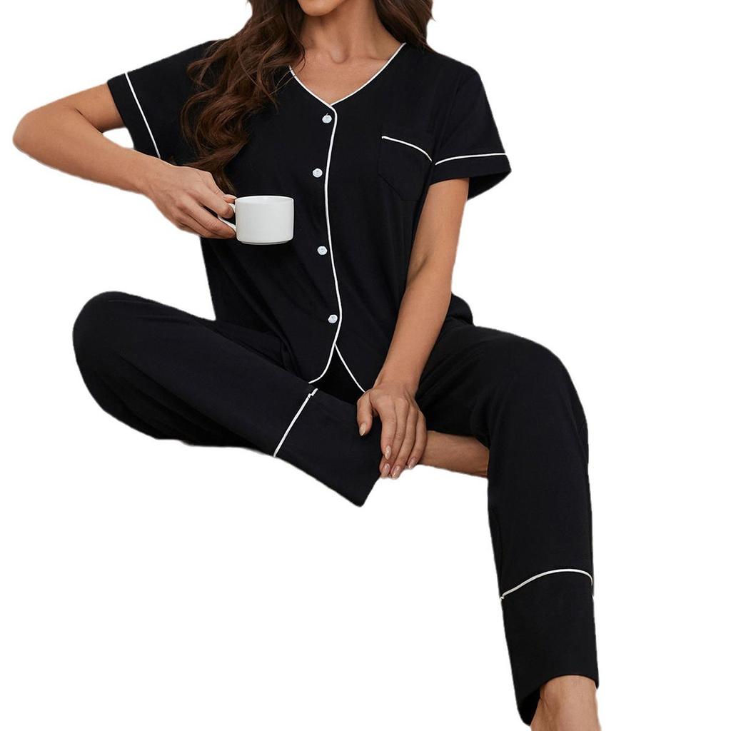 Women's Pajamas Spring and Summer Short-sleeved Cardigan Trousers Suit Homewear